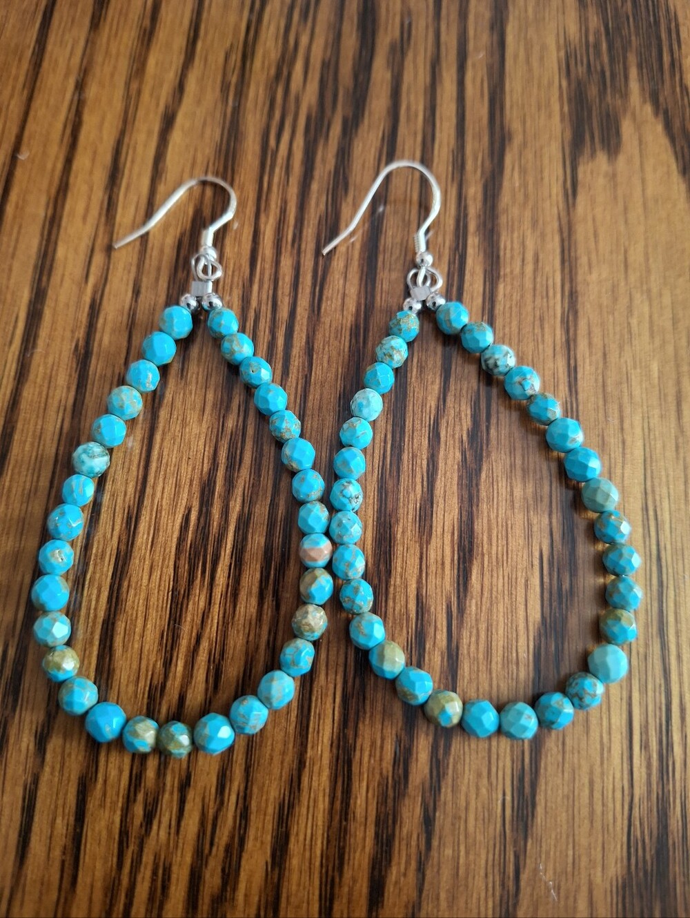 Earrings Turquoise Faceted Beaded Hoops Sterling Silver Handmade